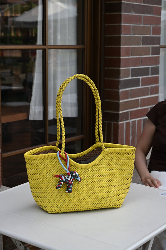 Lemon Yellow Handwoven Genuine Leather Tote Bag