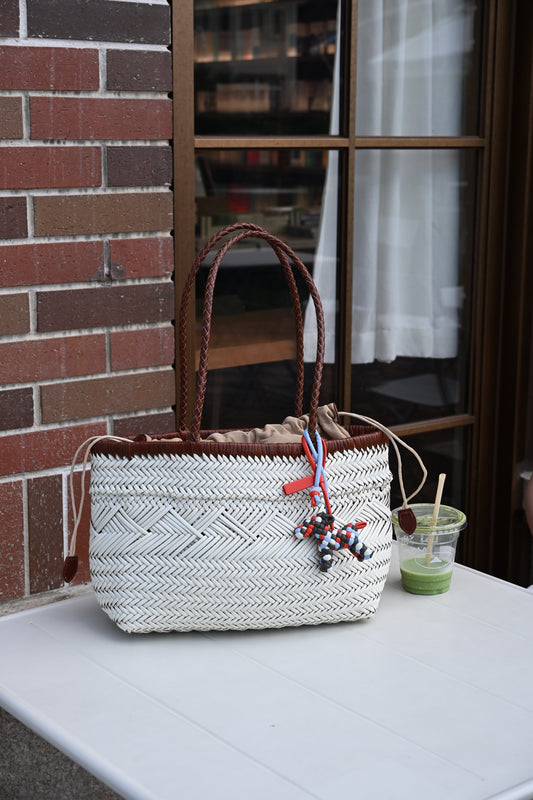 Pearl White Handwoven Leather Tote Bag