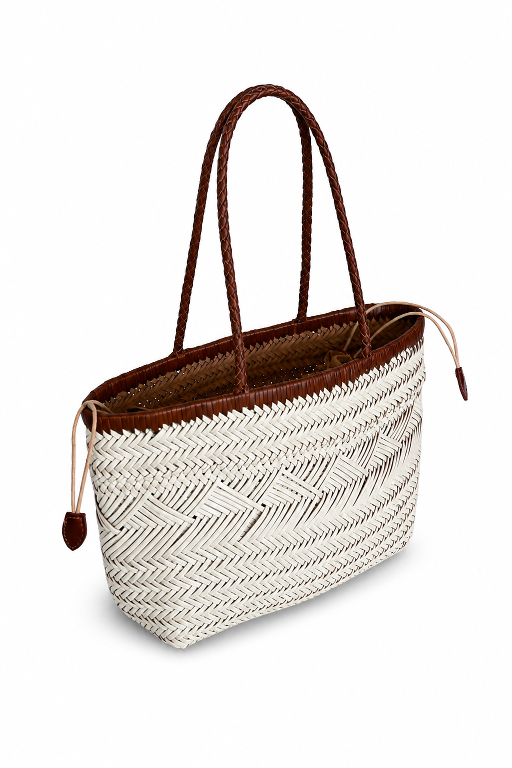 Pearl White Handwoven Leather Tote Bag