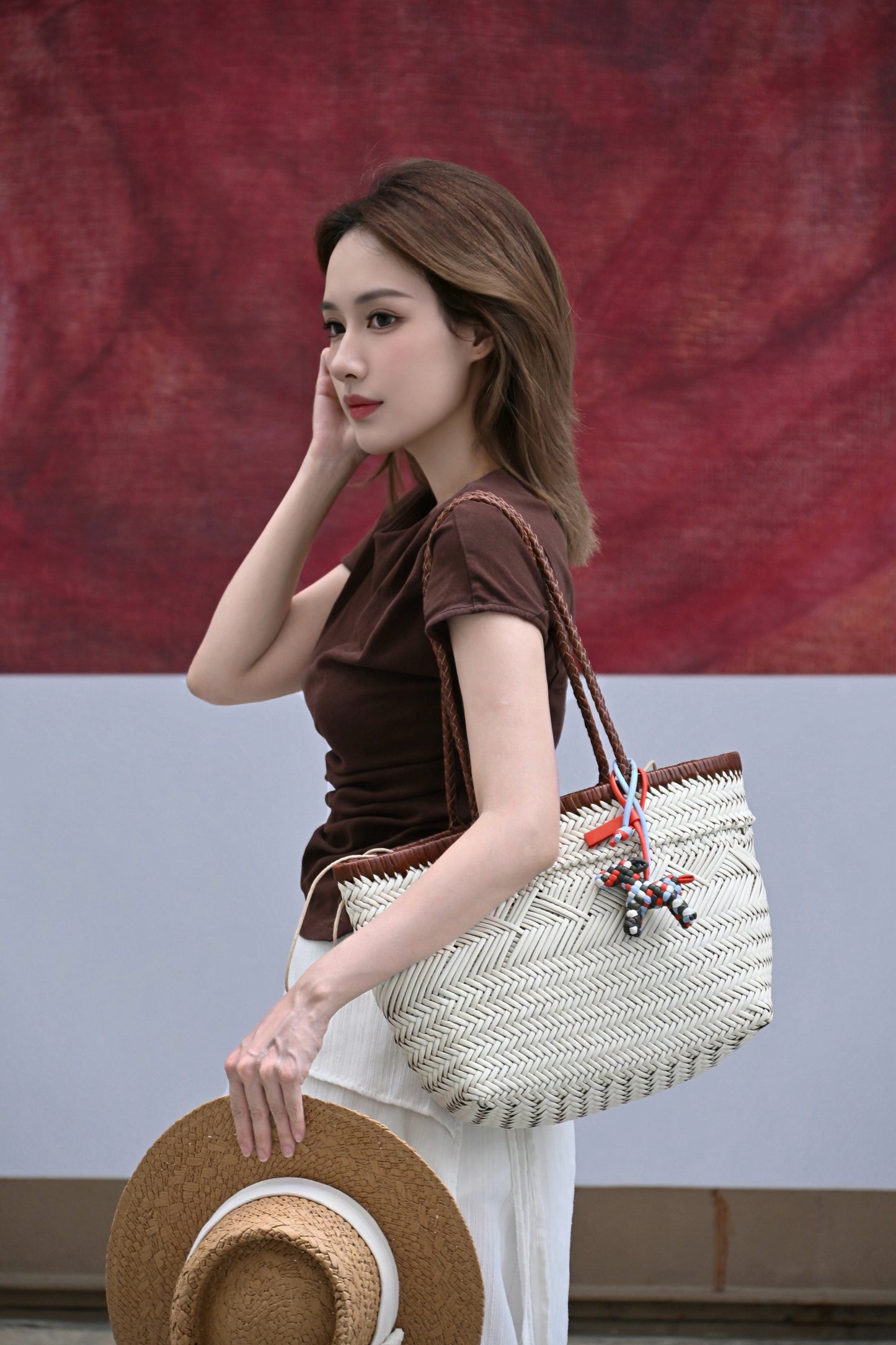 Pearl White Handwoven Leather Tote Bag