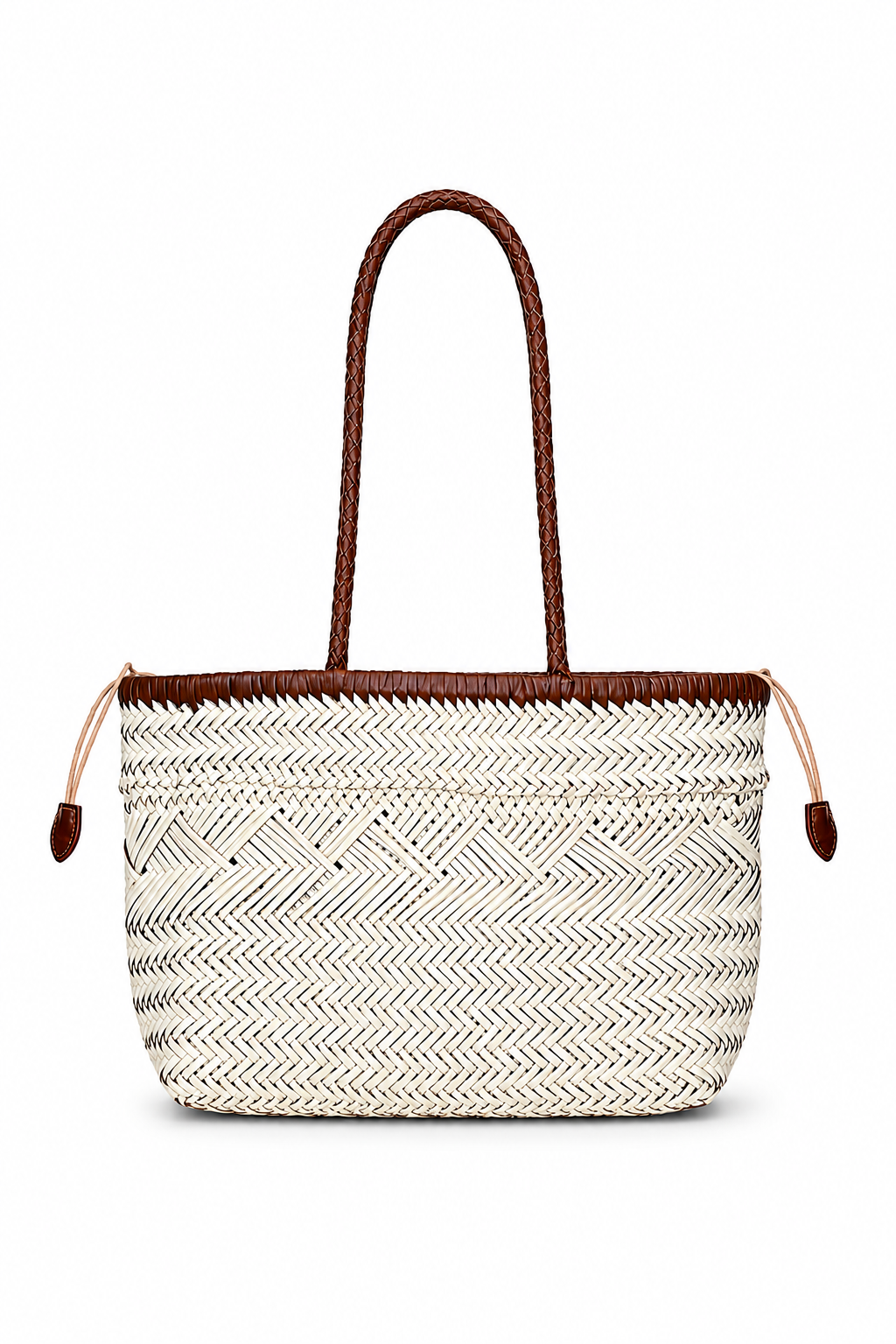 Pearl White Handwoven Leather Tote Bag