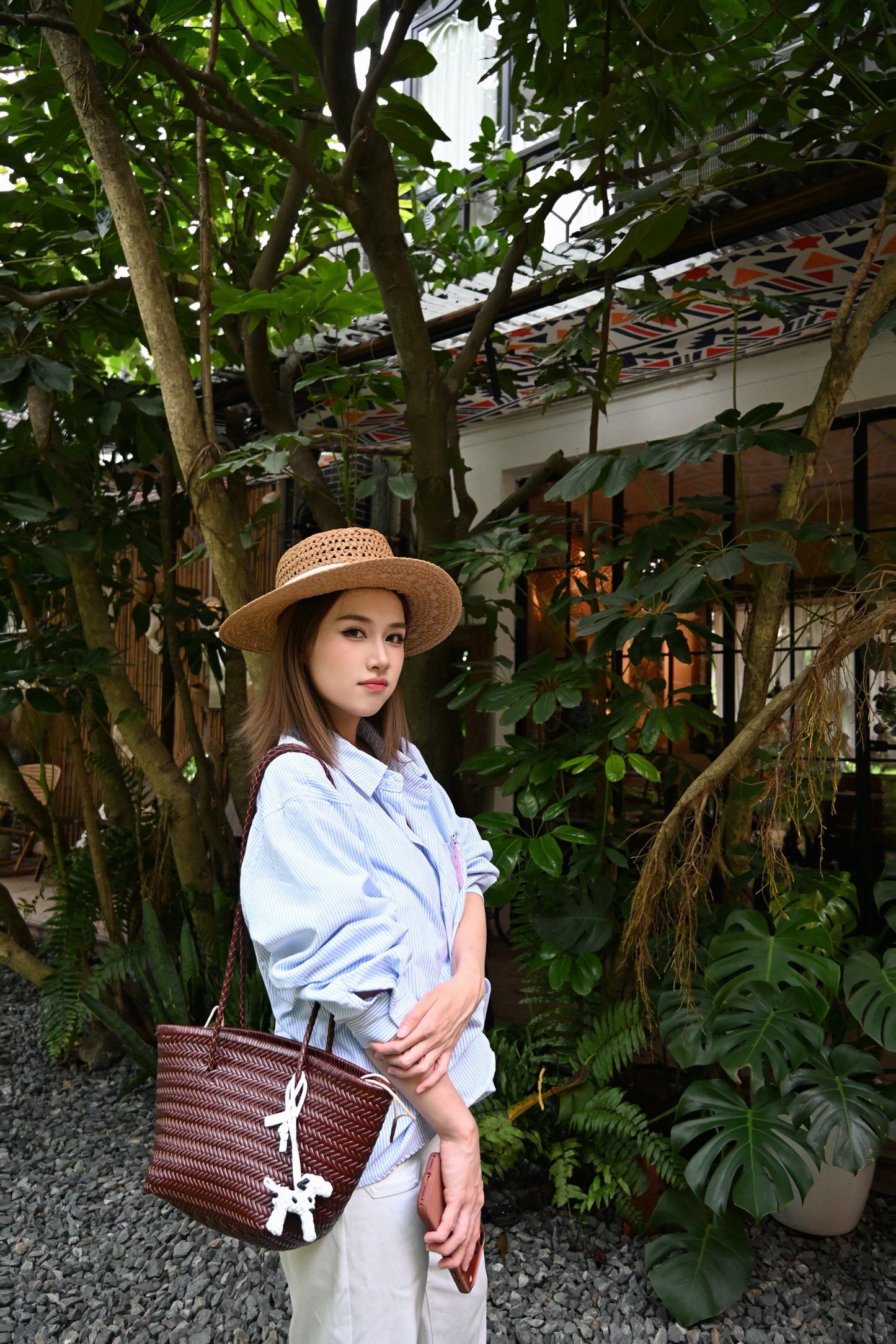 Woven Leather Bucket Bag