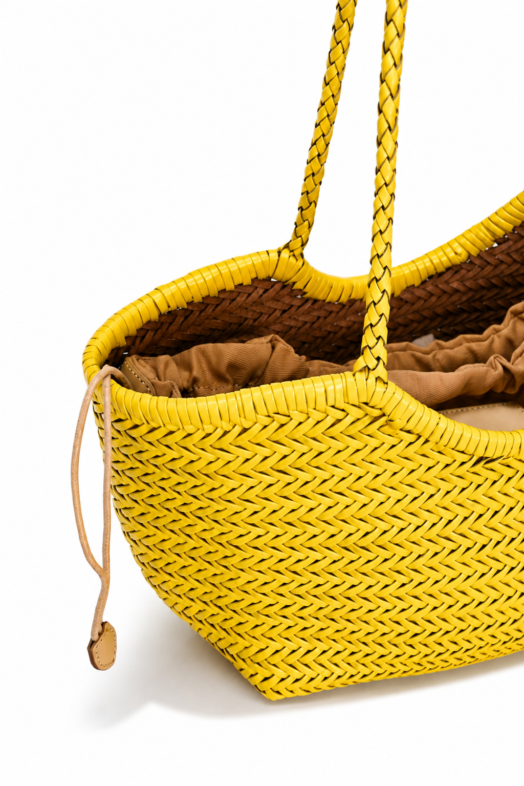 Lemon Yellow Handwoven Genuine Leather Tote Bag
