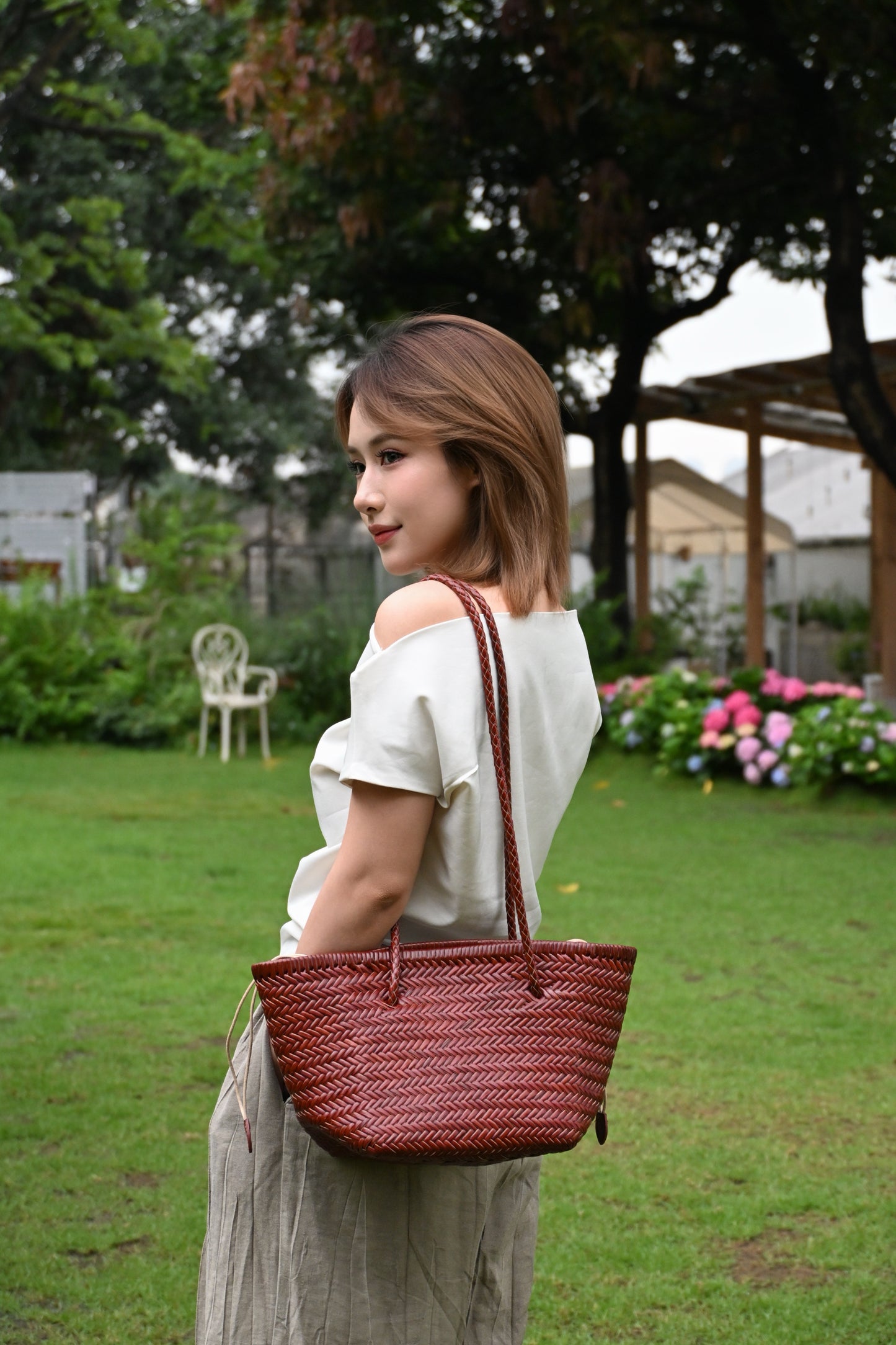 Woven Leather Bucket Bag