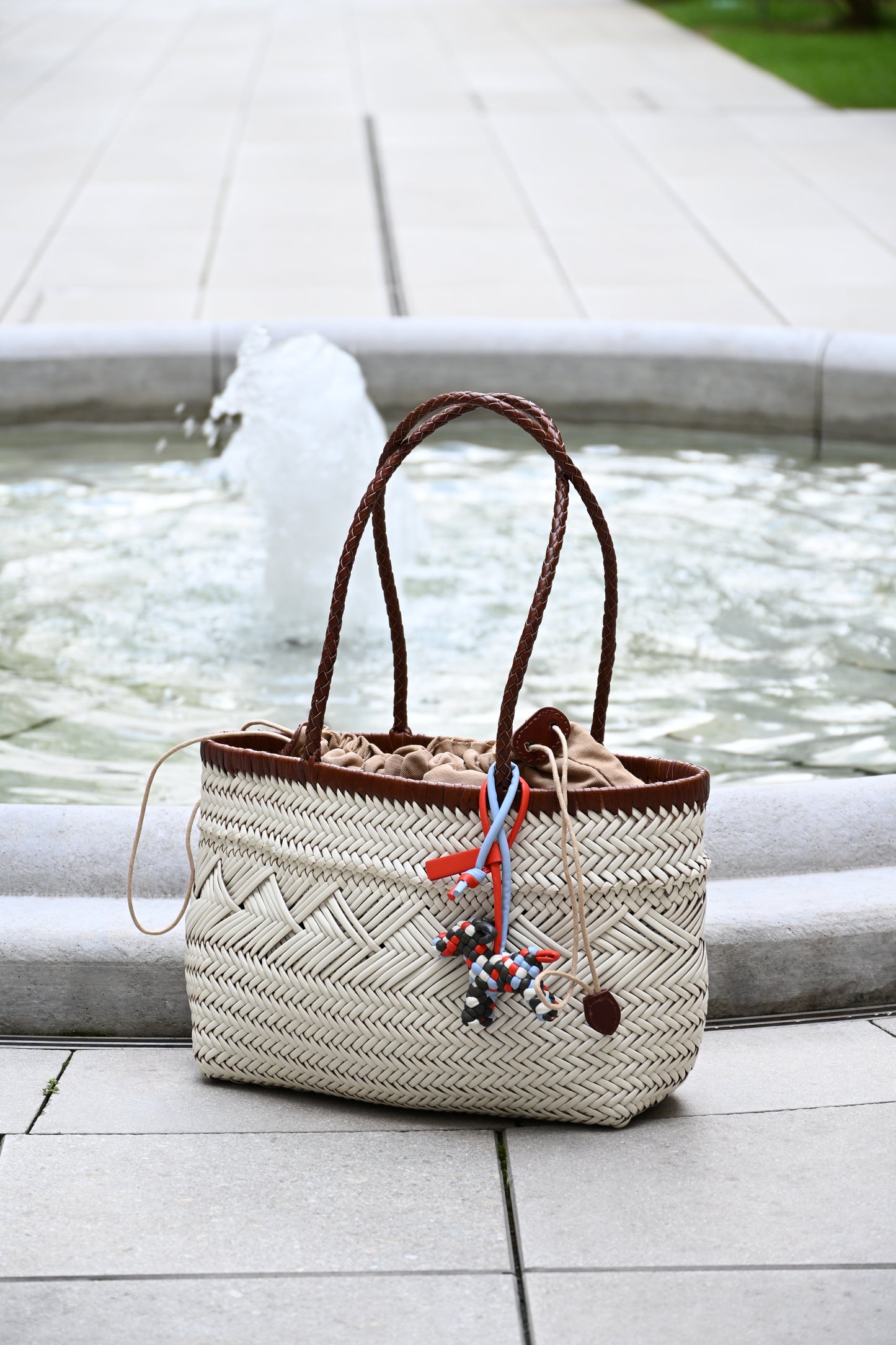 Pearl White Handwoven Leather Tote Bag