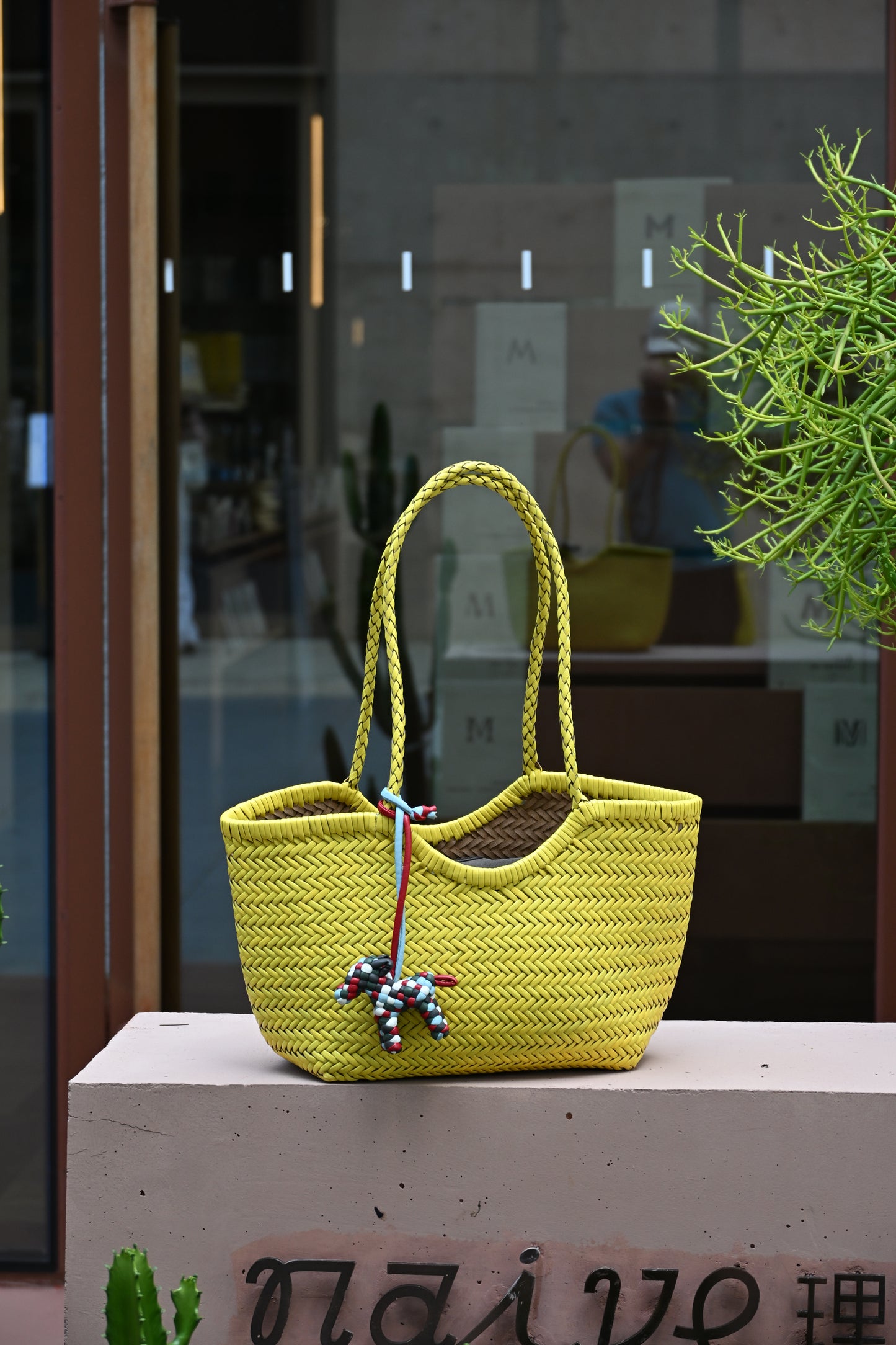 Lemon Yellow Handwoven Genuine Leather Tote Bag