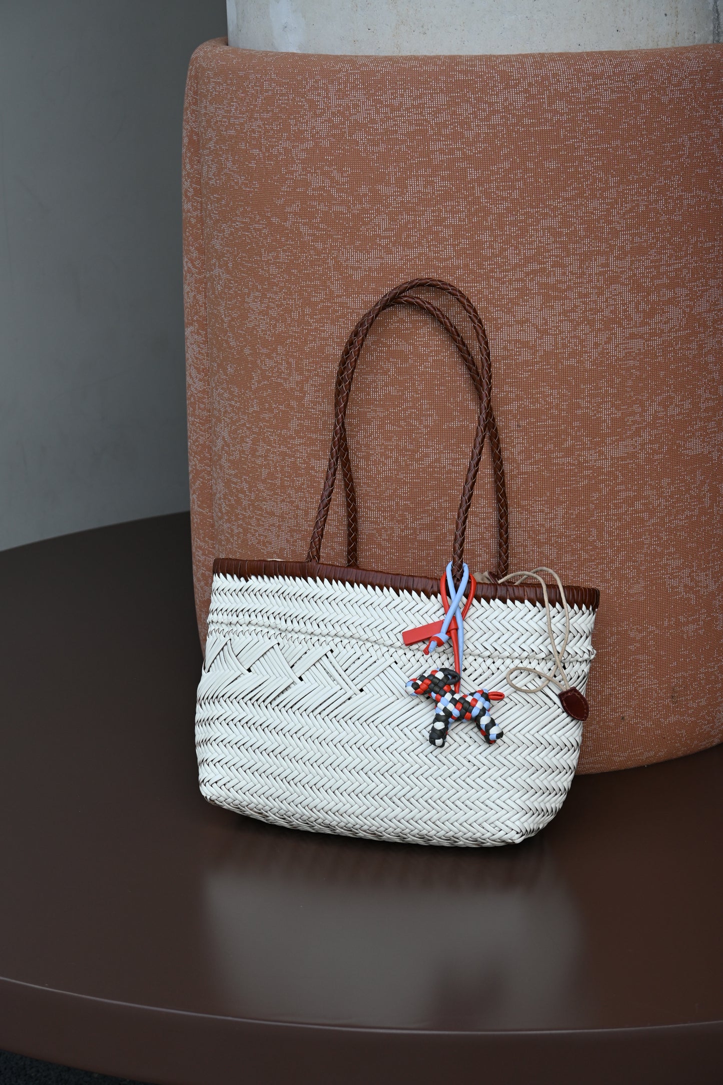 Pearl White Handwoven Leather Tote Bag