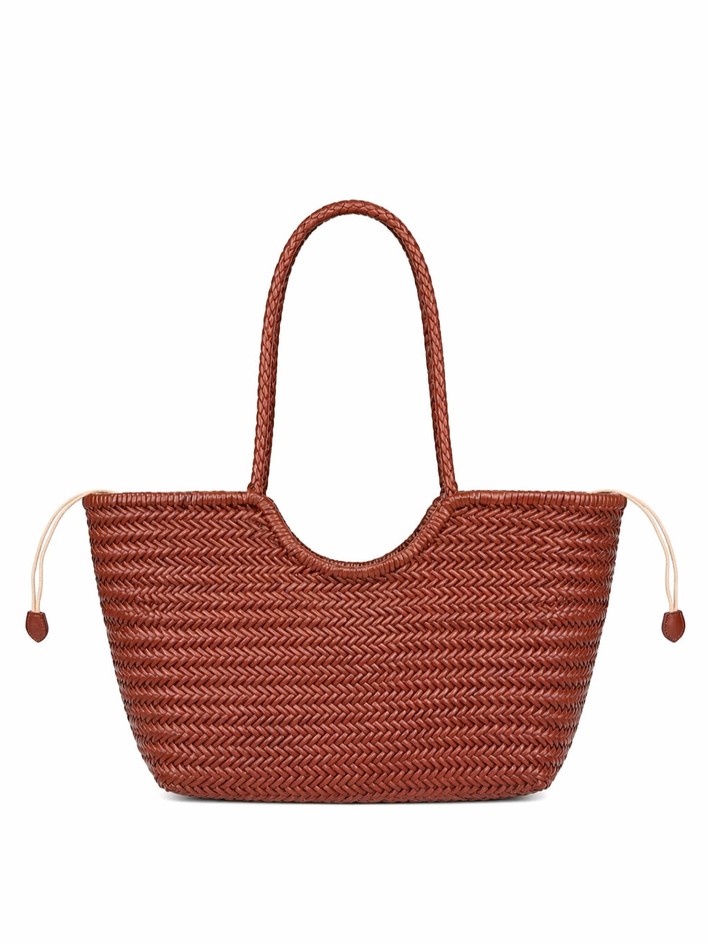 Brown Handwoven Leather Basket Tote Bag