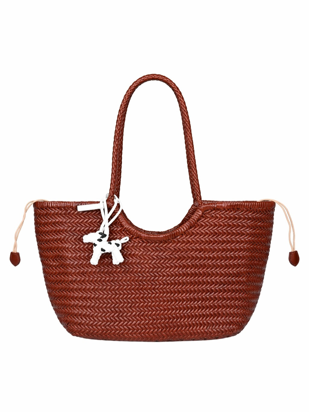 Brown Handwoven Leather Basket Tote Bag