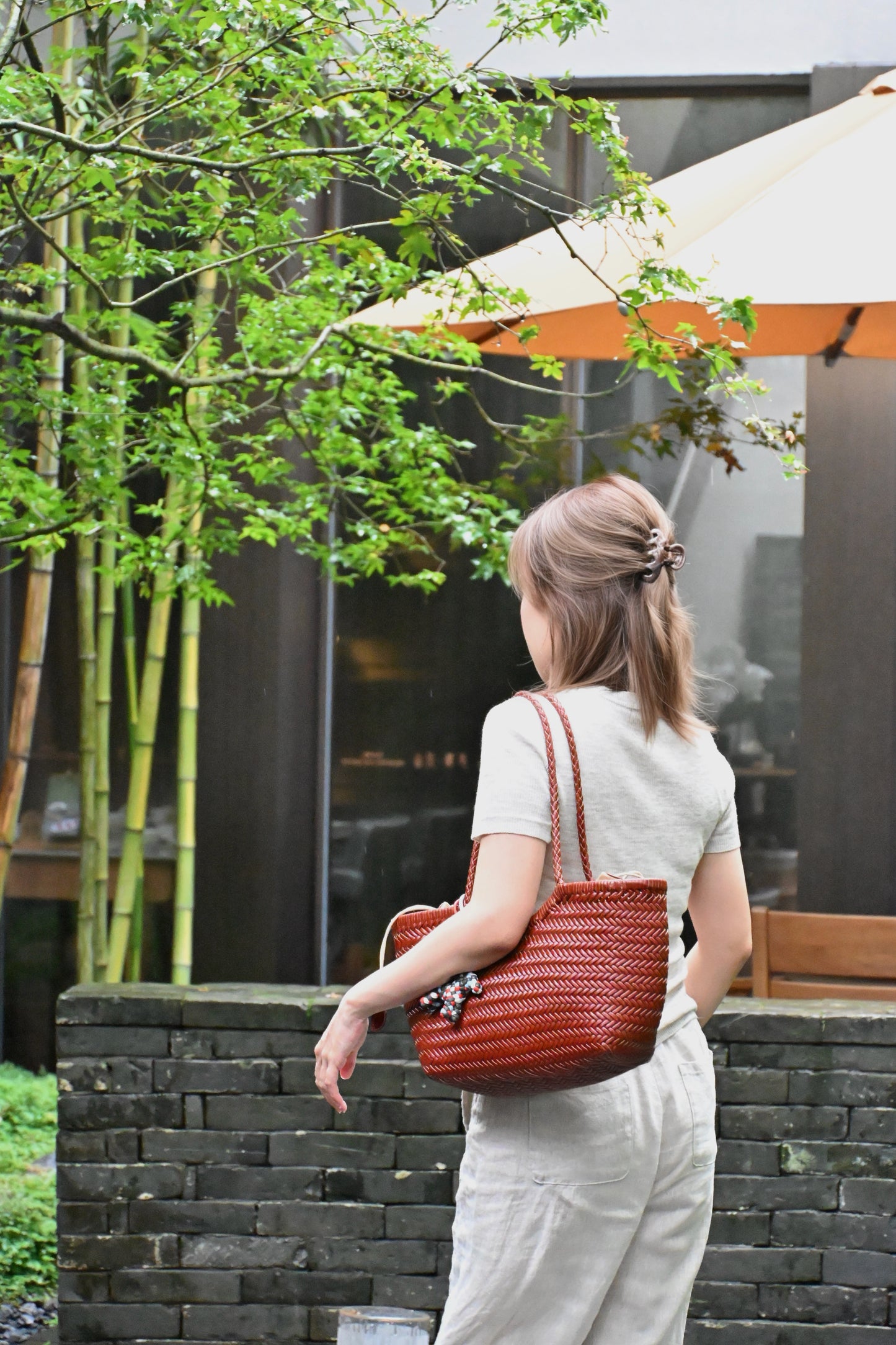 Brown Handwoven Leather Basket Tote Bag
