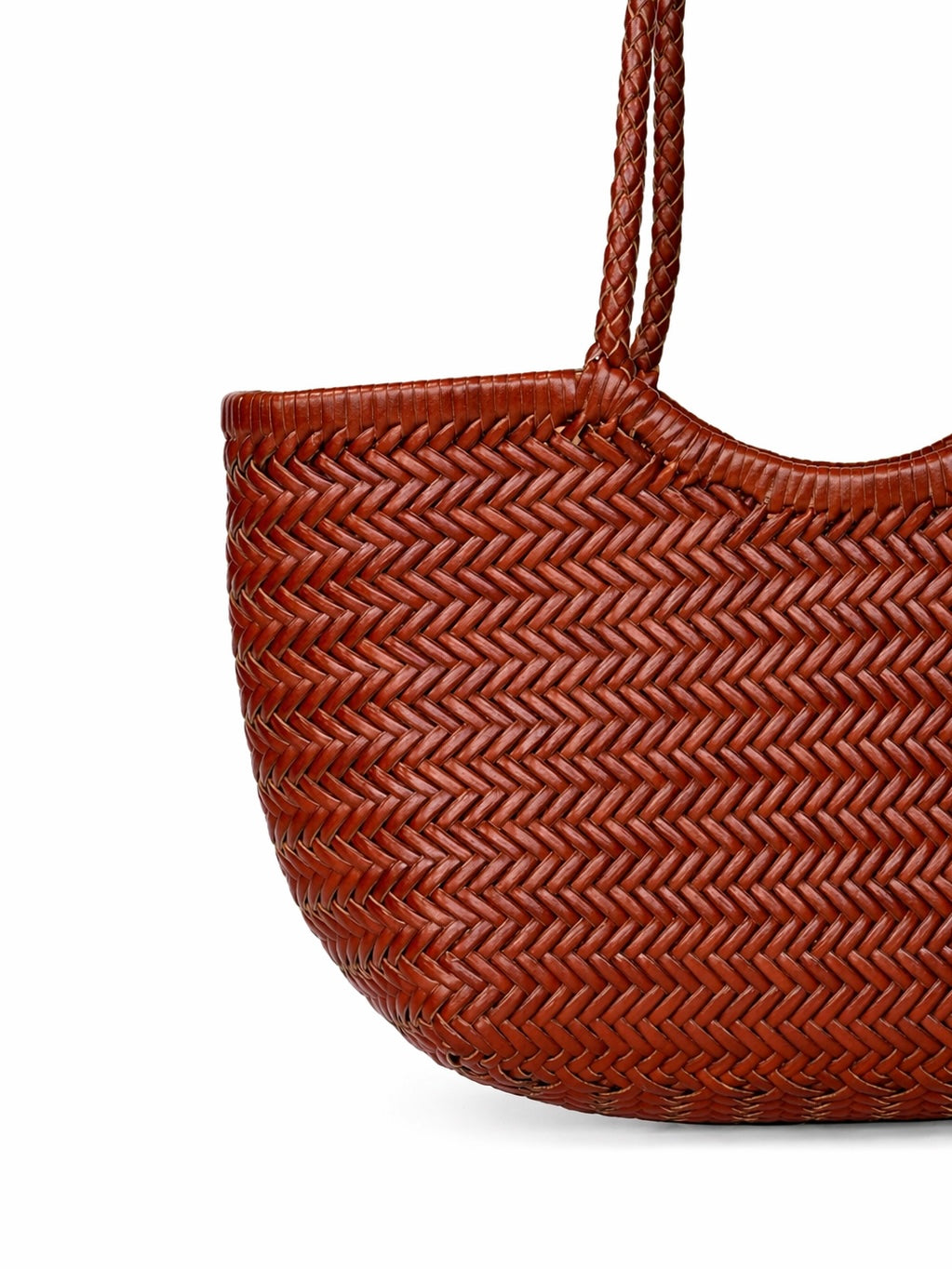 Brown Handwoven Leather Basket Tote Bag