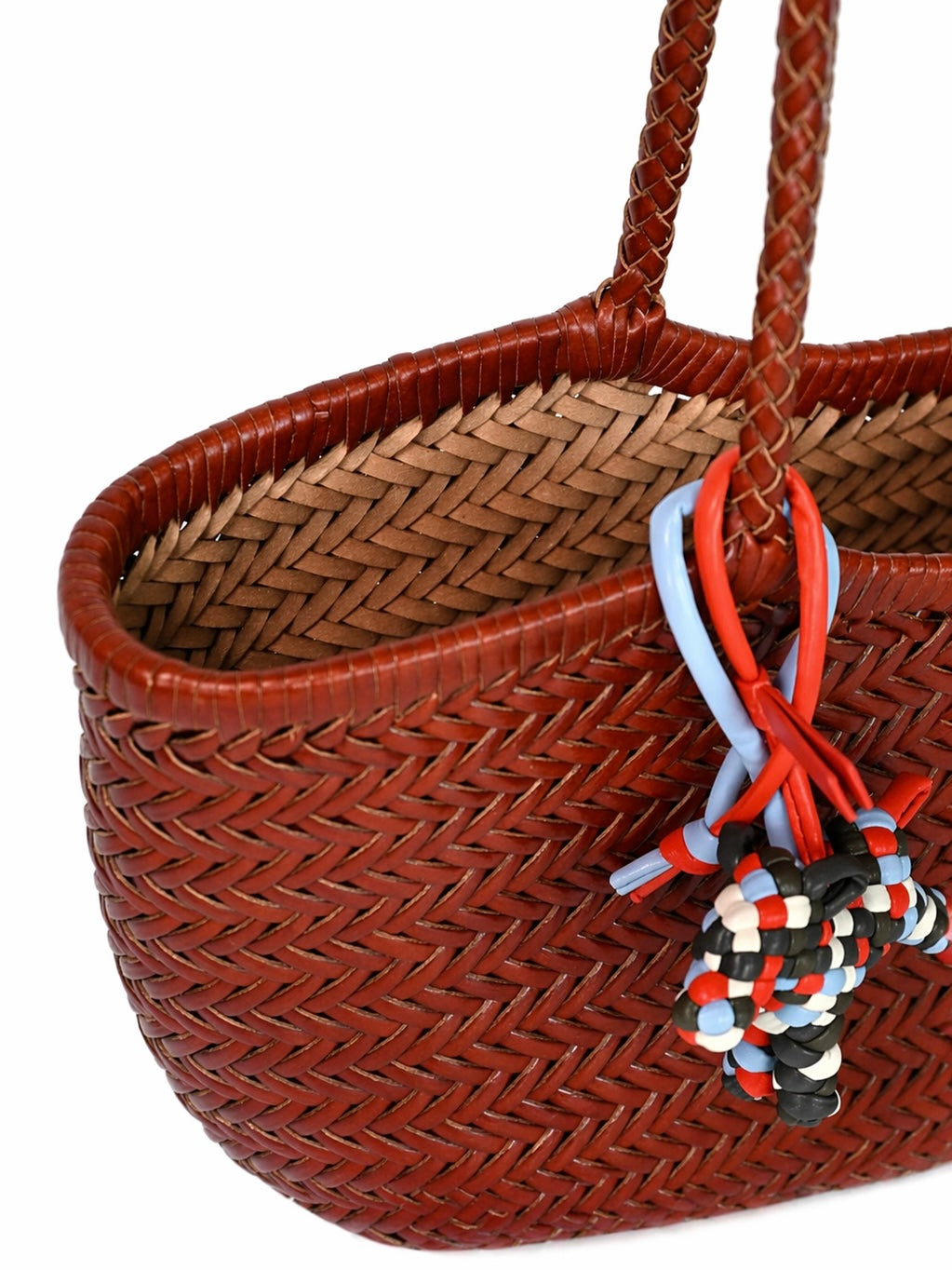 Brown Handwoven Leather Basket Tote Bag
