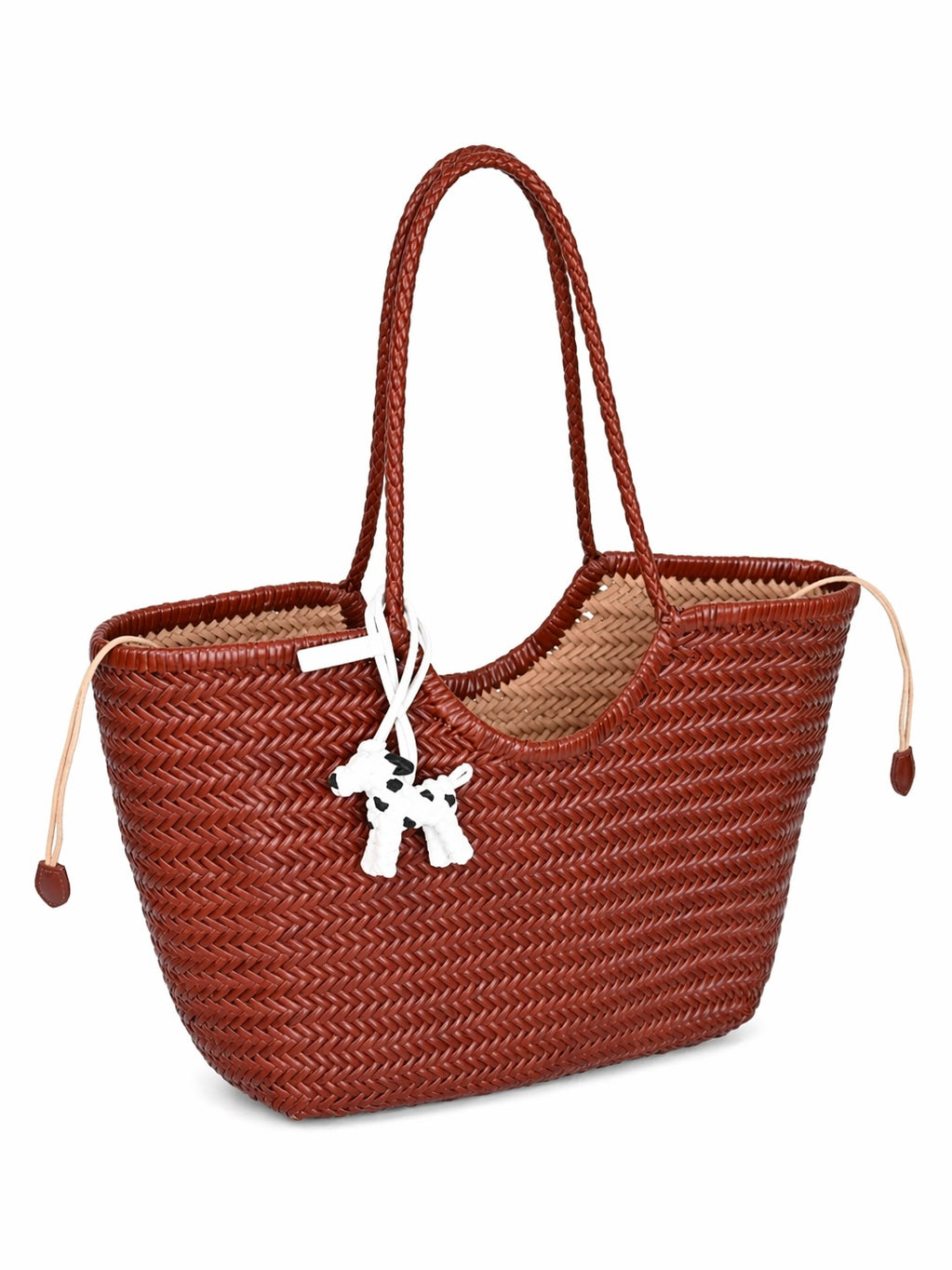 Brown Handwoven Leather Basket Tote Bag