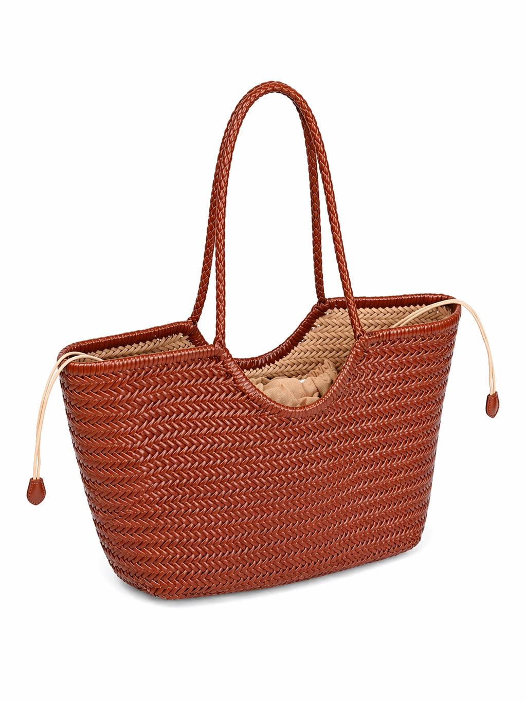 Brown Handwoven Leather Basket Tote Bag