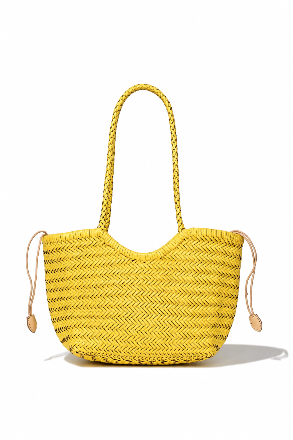 Lemon Yellow Handwoven Genuine Leather Tote Bag