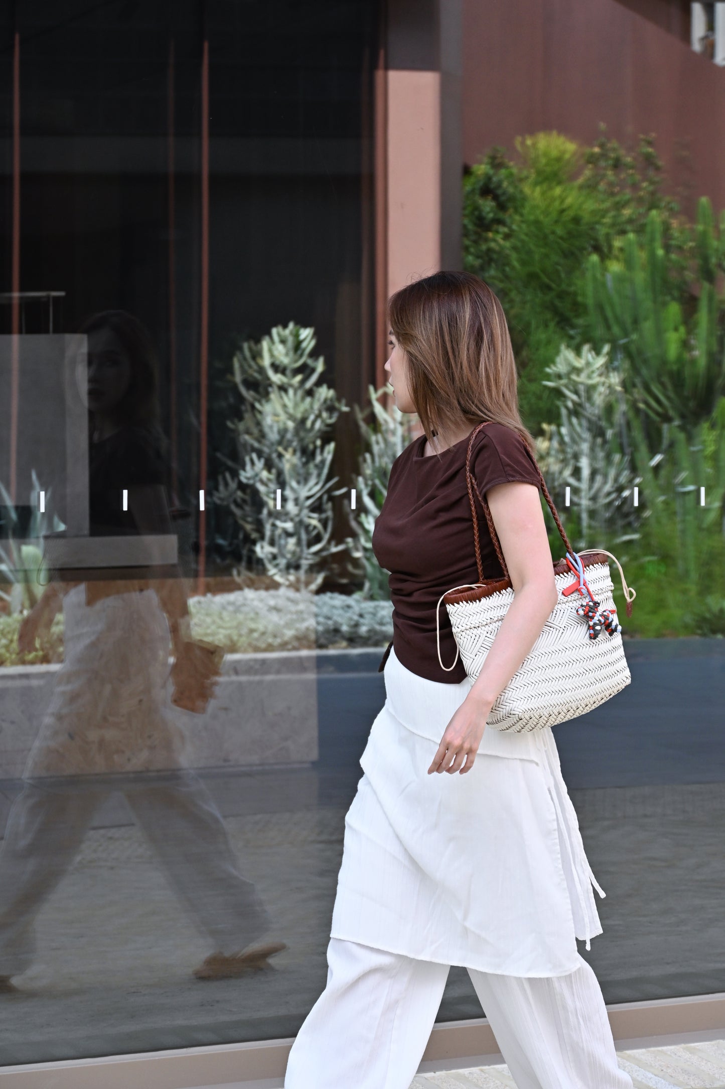 Pearl White Handwoven Leather Tote Bag