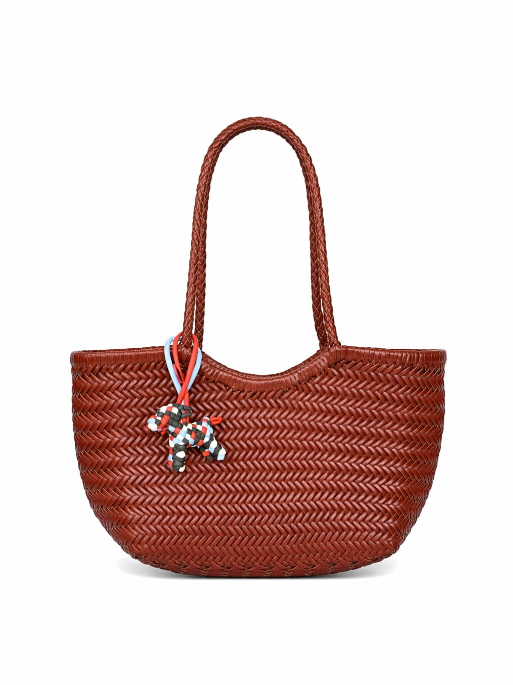 Brown Handwoven Leather Basket Tote Bag