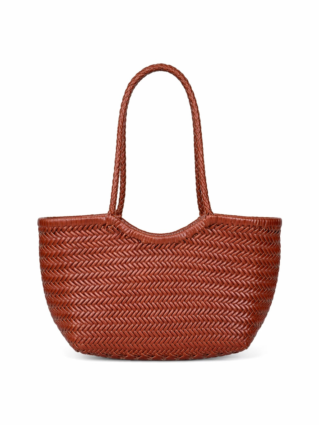 Brown Handwoven Leather Basket Tote Bag