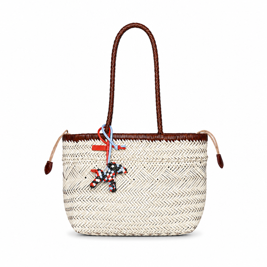 Pearl White Handwoven Leather Tote Bag