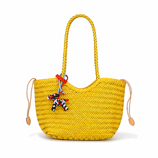 Lemon Yellow Handwoven Genuine Leather Tote Bag